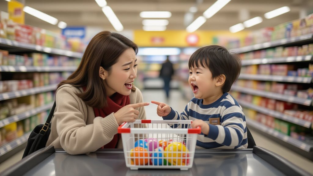 🛒 상황별 떼쓰기 훈육 전략 (마트 & 광고)